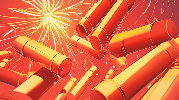 ilustracja Chińskie noworoczne fajerwerki w kolorze żółtym