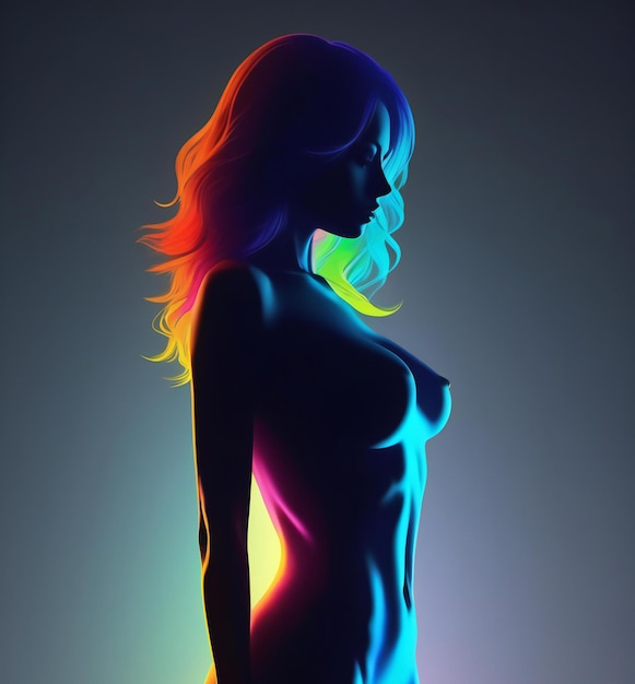 Ilustracja ciała kobiety w świetle neonowym na ciemnym tle