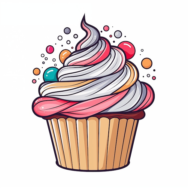 Zdjęcie ilustracja ciasta w stylu płaskim w kolorach różowym i niebieskim muffin deser ciasto jedzenie