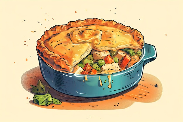 Ilustracja ciasto z kurczakiem Ilustracja żywnościGenerative AI