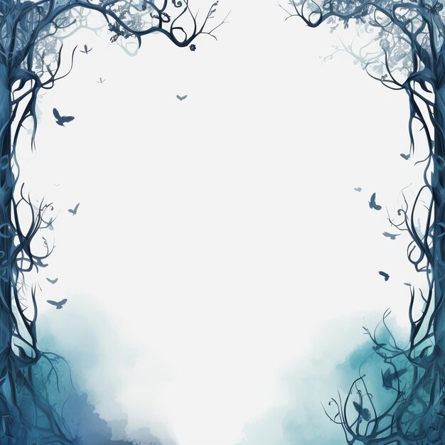 Zdjęcie ilustracja ciemno niebieskiego tła z drzewami i ptakami