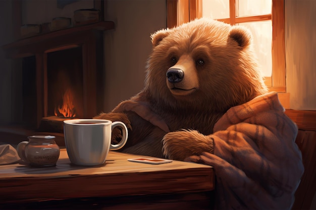 Zdjęcie ilustracja coffee daya przyjemna i kofeinowa uroczystość bear generative ai