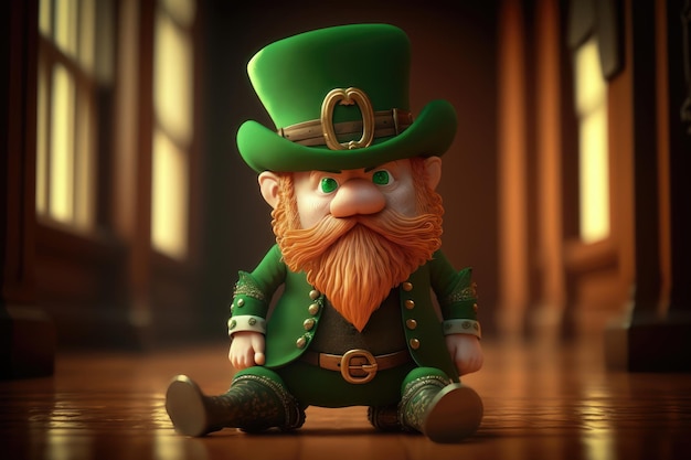 Zdjęcie ilustracja cute 3d leprechaun st patrick's day concept ai generacji