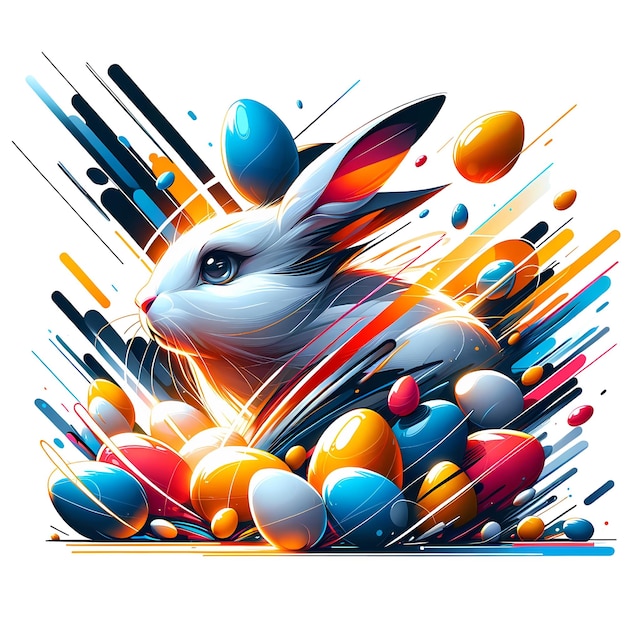 Ilustracja cyfrowa przedstawiająca królika pośród jaj JPG