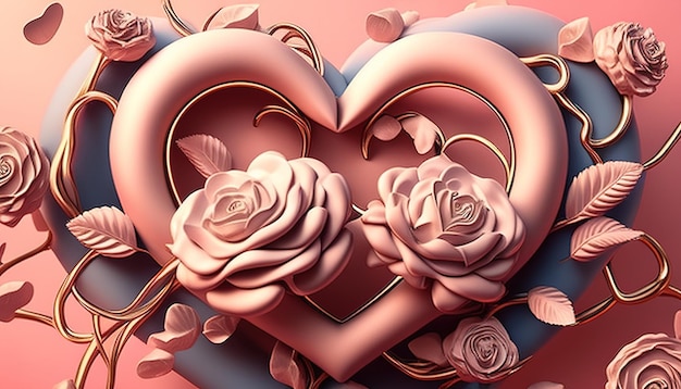 Ilustracja cyfrowa serce i róże
