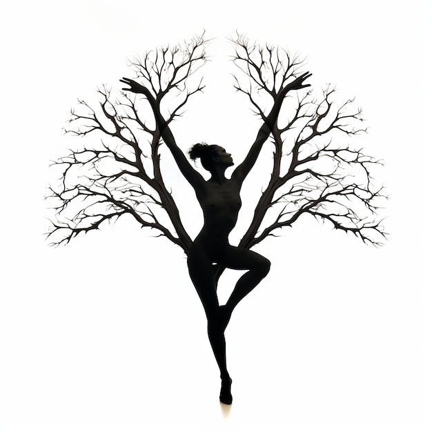 Zdjęcie ilustracja czarno-białego zdjęcia osoby uprawiającej jogę