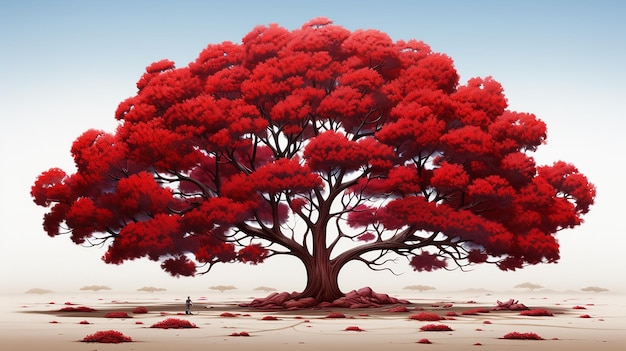ilustracja czerwonego drzewa liściastego
