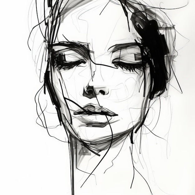 Zdjęcie ilustracja dark and brooding designer39s ink sketch of a woman39s face