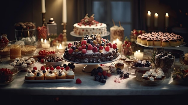 Ilustracja dekoracji i ciast na Nowy Rok