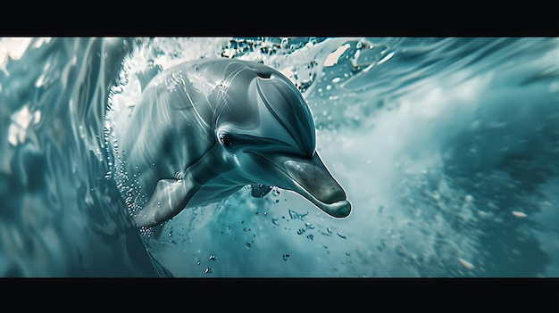 Zdjęcie ilustracja delfina w wodzie piękna letnia atmosfera plaża ocean morskie ryby tło