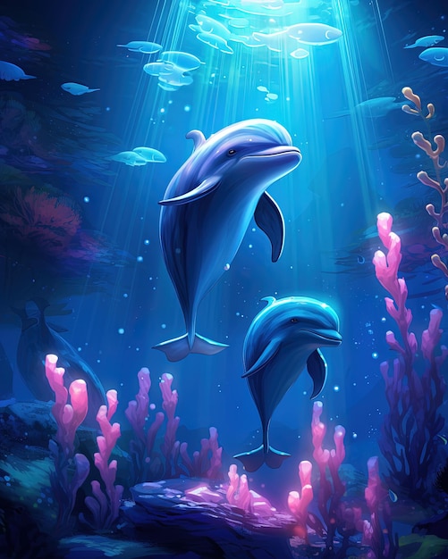 Ilustracja delfinów pod wodą