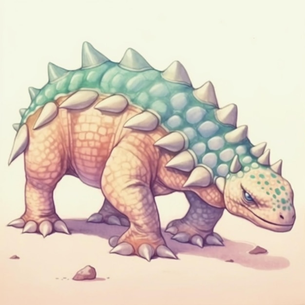 Ilustracja dinozaura z kolcami i zielono-niebieskim ogonem generatywnym ai