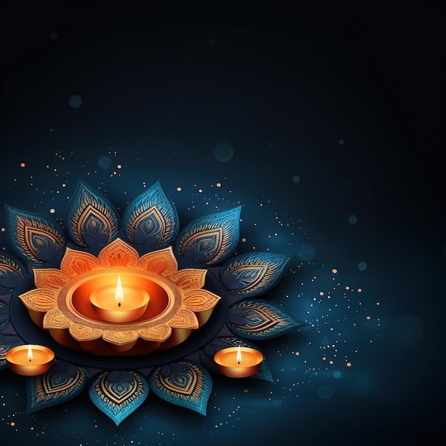 Ilustracja Diwali Festival Diya Lamp z rangoli na dole Ai Generated