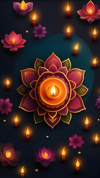 Ilustracja Diwali z kwiatem lotosu i lampą