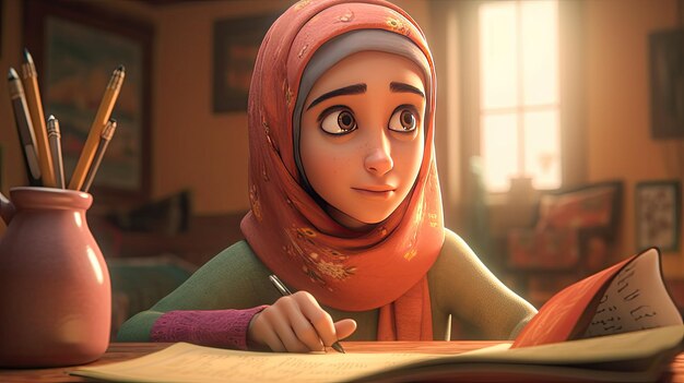 Zdjęcie ilustracja dnia hidżabu piękne młode kobiety noszące hidżab w stylu disney'a