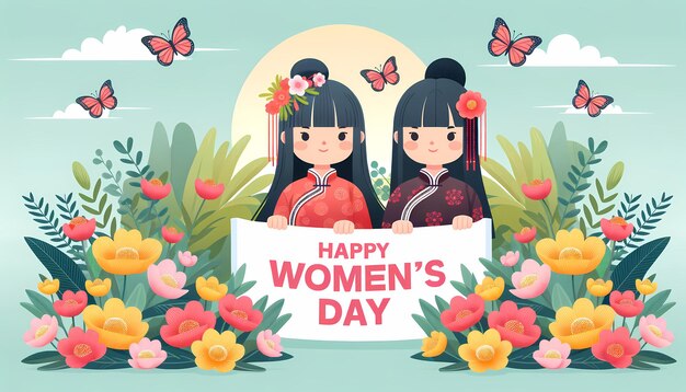 Zdjęcie ilustracja dnia kobiet szczęśliwy dzień kobiet ilustracja dzień kobiet tło dzień kobiet szczęśliwy