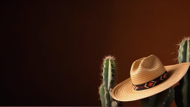 Ilustracja do Cinco De Mayo Cactus w meksykańskim kapeluszu sombrero Generative ai