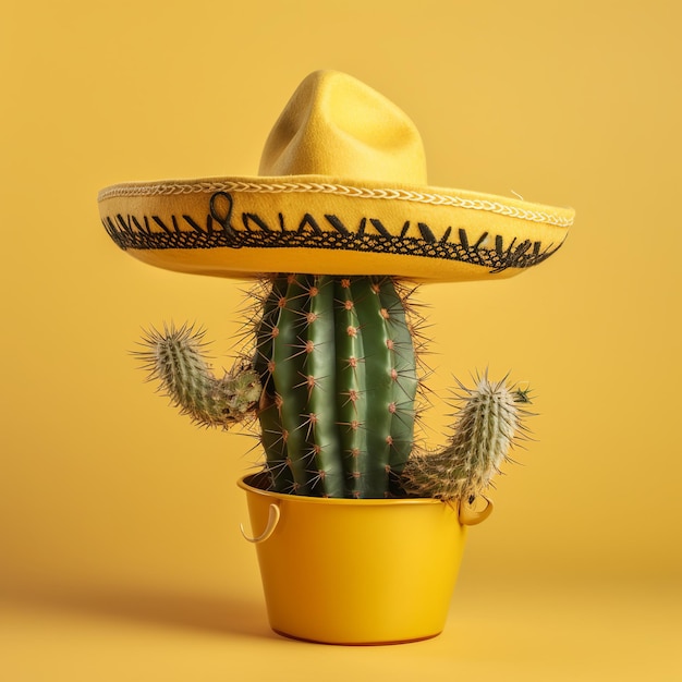 Ilustracja do Cinco De Mayo Cactus w meksykańskim kapeluszu sombrero Generative ai