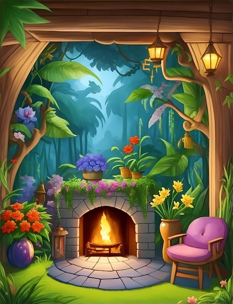Ilustracja do książki dla dzieci Kominek w domu w lesie