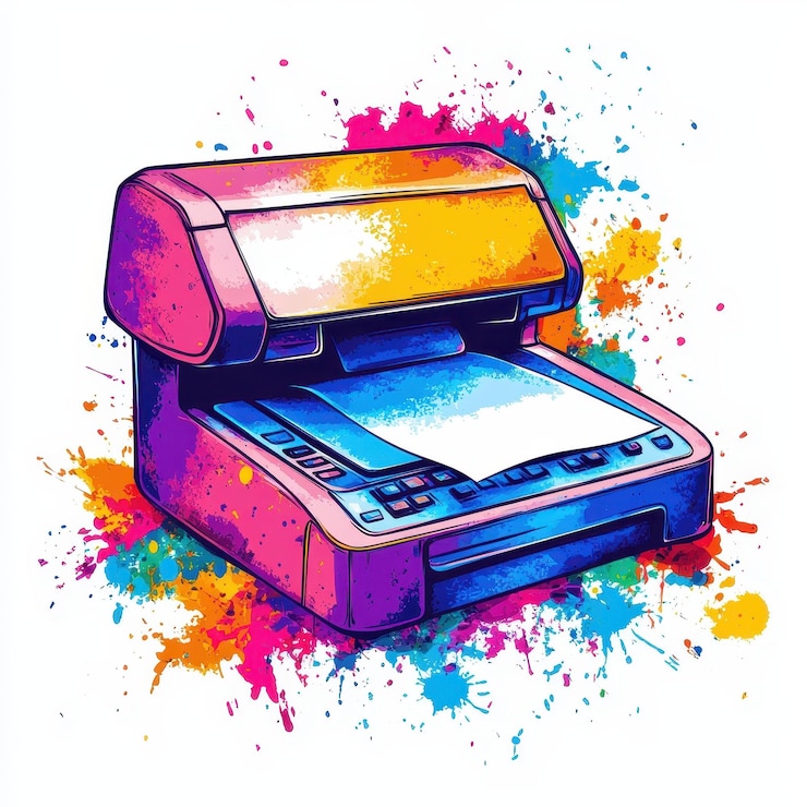 Zdjęcie ilustracja drukarki w kolorowym stylu pop art