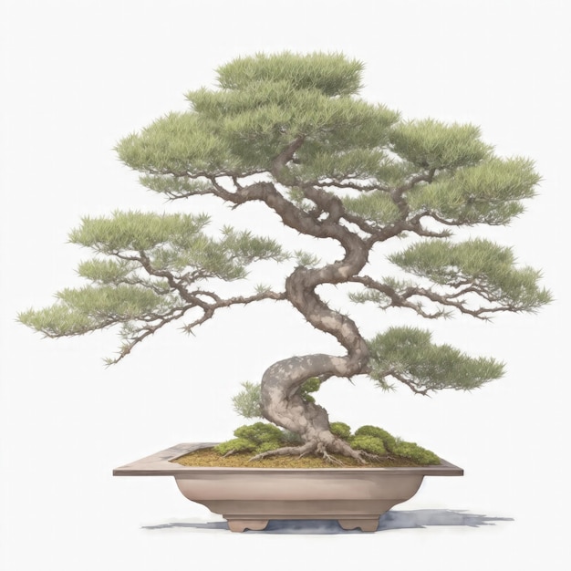 Ilustracja drzewa bonsai w stylu akwareli na białym tle