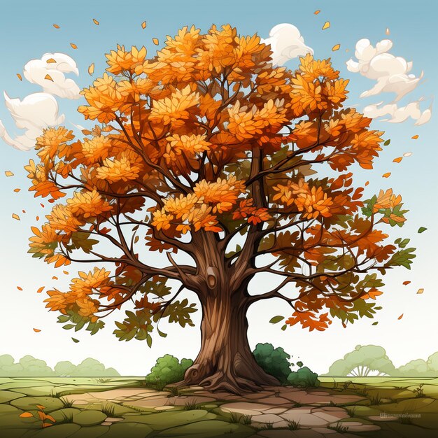 Zdjęcie ilustracja drzewa z liśćmi dmuchającymi na wietrze generatywny ai