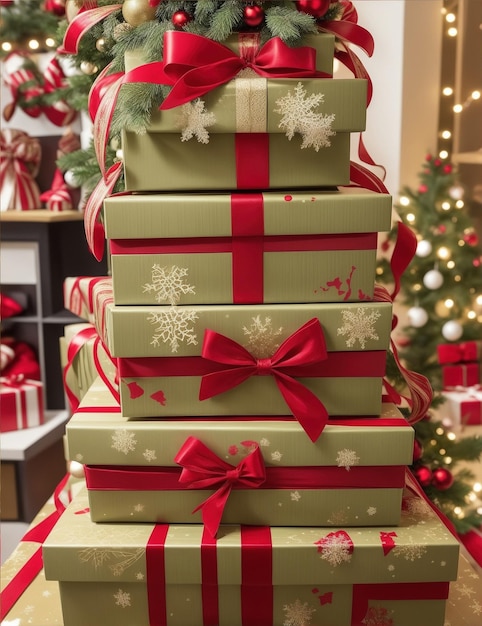 ilustracja dużego zestawu pakietów prezentów w świątecznej atmosferze