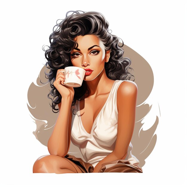 ilustracja dużegoVintage Pin Up Latin Coffee Girl itvector białe tło