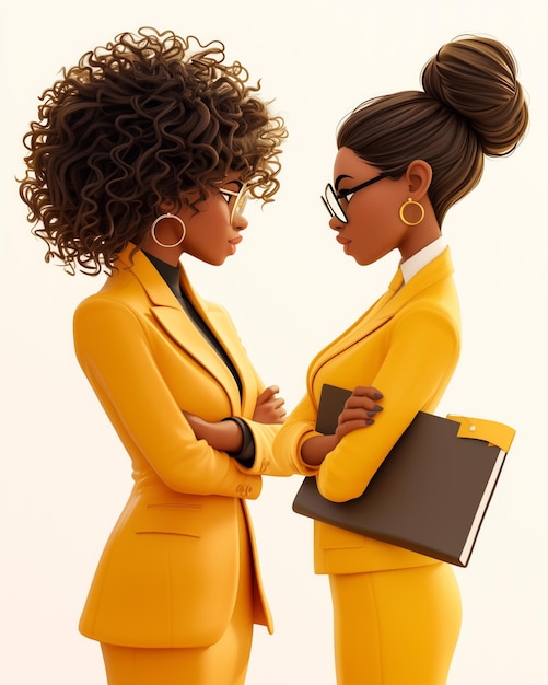 Ilustracja dwóch pięknych i odnoszących sukcesy czarnych bizneswomen rozmawiających ze sobą
