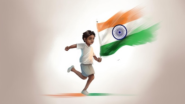 Ilustracja dzieciaka z indyjską flagą na Dzień Niepodległości Indii i dzień republiki Generative Ai