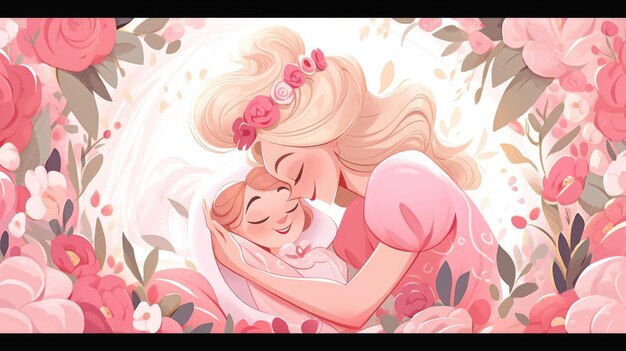 ilustracja Dzień Matki w kolorze różowym