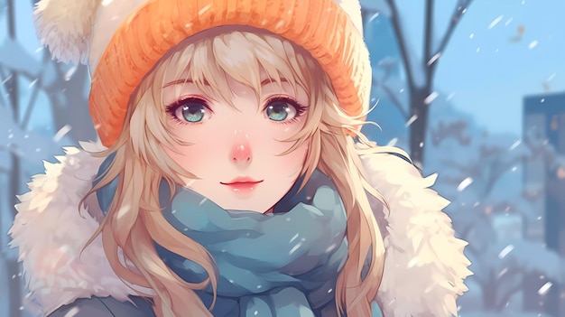 ilustracja dziewczyny na zewnątrz w zimie