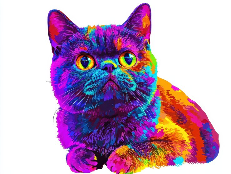Zdjęcie ilustracja egzotycznego krótkowłosego kota w kolorowym stylu pop art