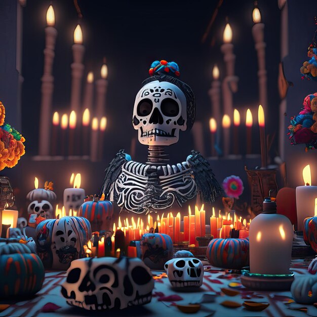 Ilustracja elementów Dia de muertos Generatywna sztuczna inteligencja