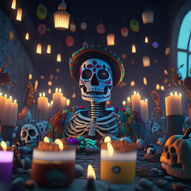 Ilustracja elementów Dia de muertos Generatywna sztuczna inteligencja