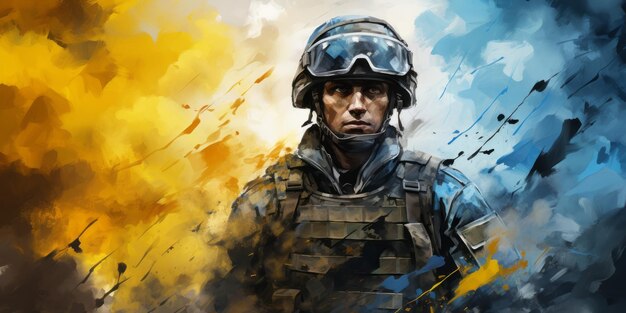 ilustracja elitarnego współczesnego ukraińskiego żołnierza patrioty CuttingEdge Technology Defense Security