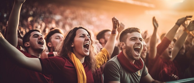 ilustracja fanów piłki nożnej kibicuje sportowi z zabawą na stadionie