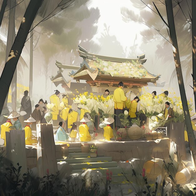 ilustracja Festiwal Ching Ming w kolorze żółtym