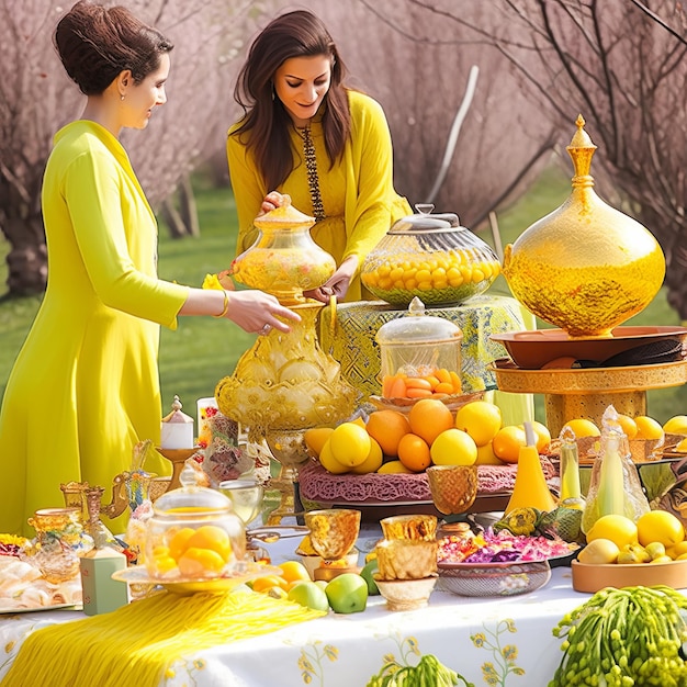 ilustracja Festiwal Nowruz w kolorze żółtym