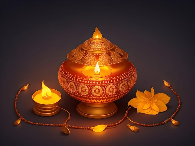 Ilustracja festiwalu Diwali Diya Lamp z rangoli na dole
