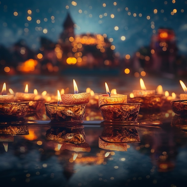 ilustracja festiwalu diwali świateł naftowych lamp diya w ganges