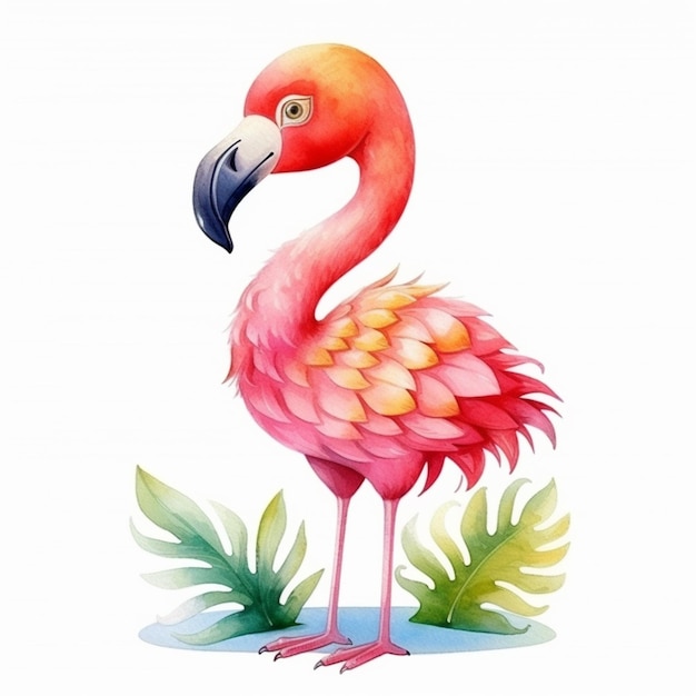 ilustracja flaminga stojącego w trawie na białym tle generatywnej ai
