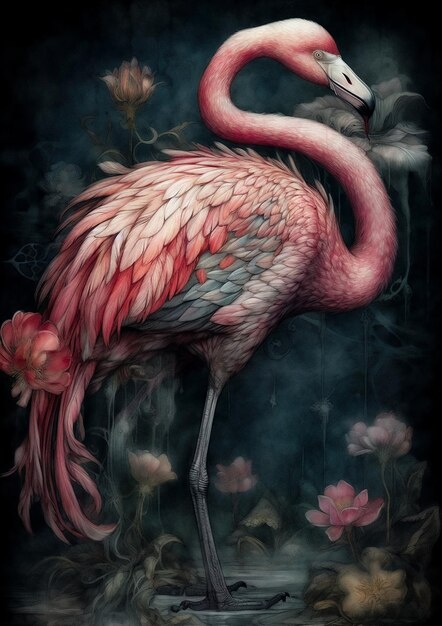 Ilustracja flaminga w fikcyjnej scenerii do ramki Grafika koncepcyjna dzikich zwierząt