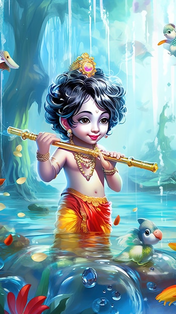 Ilustracja fletu z piór indyjskiego boga lub bansuri Ai Wygenerowane