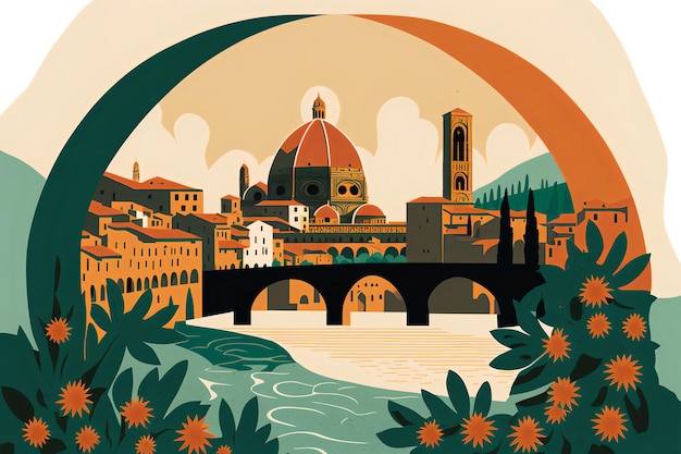 Ilustracja Florencja Włochy Ponte Vecchio Duomo