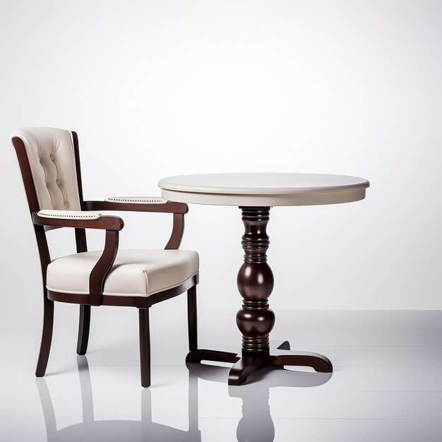 Zdjęcie ilustracja fotografia przedstawiająca stół z krzesłem umieszczonym na płaskiej odrobinie