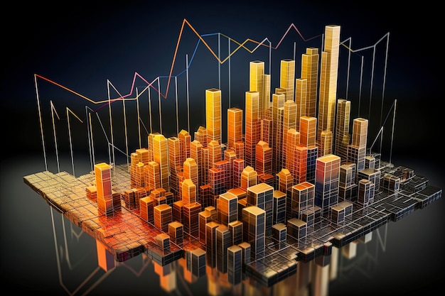 Ilustracja generatywna AI przedstawiająca futurystyczną kolorową wypukłą grafikę wskazującą poziom cen domuNieruchomości