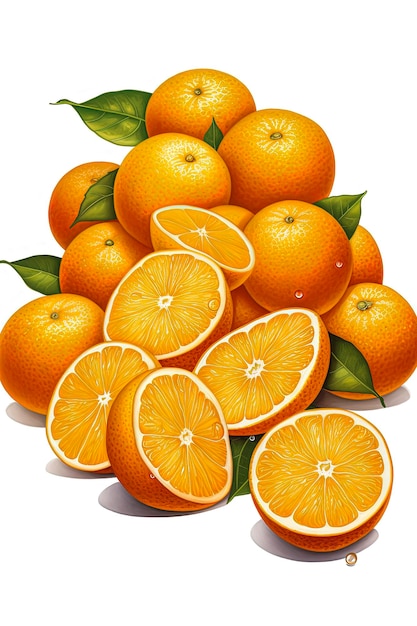 Ilustracja generatywna AI przedstawiająca świeże i zdrowe pomarańcze w minimalistycznym stylu ilustracji Koncepcja zdrowej żywności