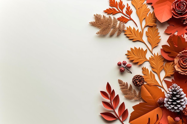 Ilustracja generatywna AI przedstawiająca tapety wycinane z papieru jesienne sceny z copyscape z tłem w kolorach jesieni