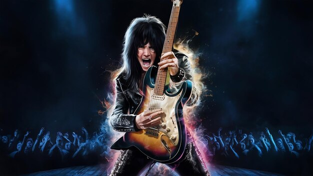 Zdjęcie ilustracja gitarzysty rockowego